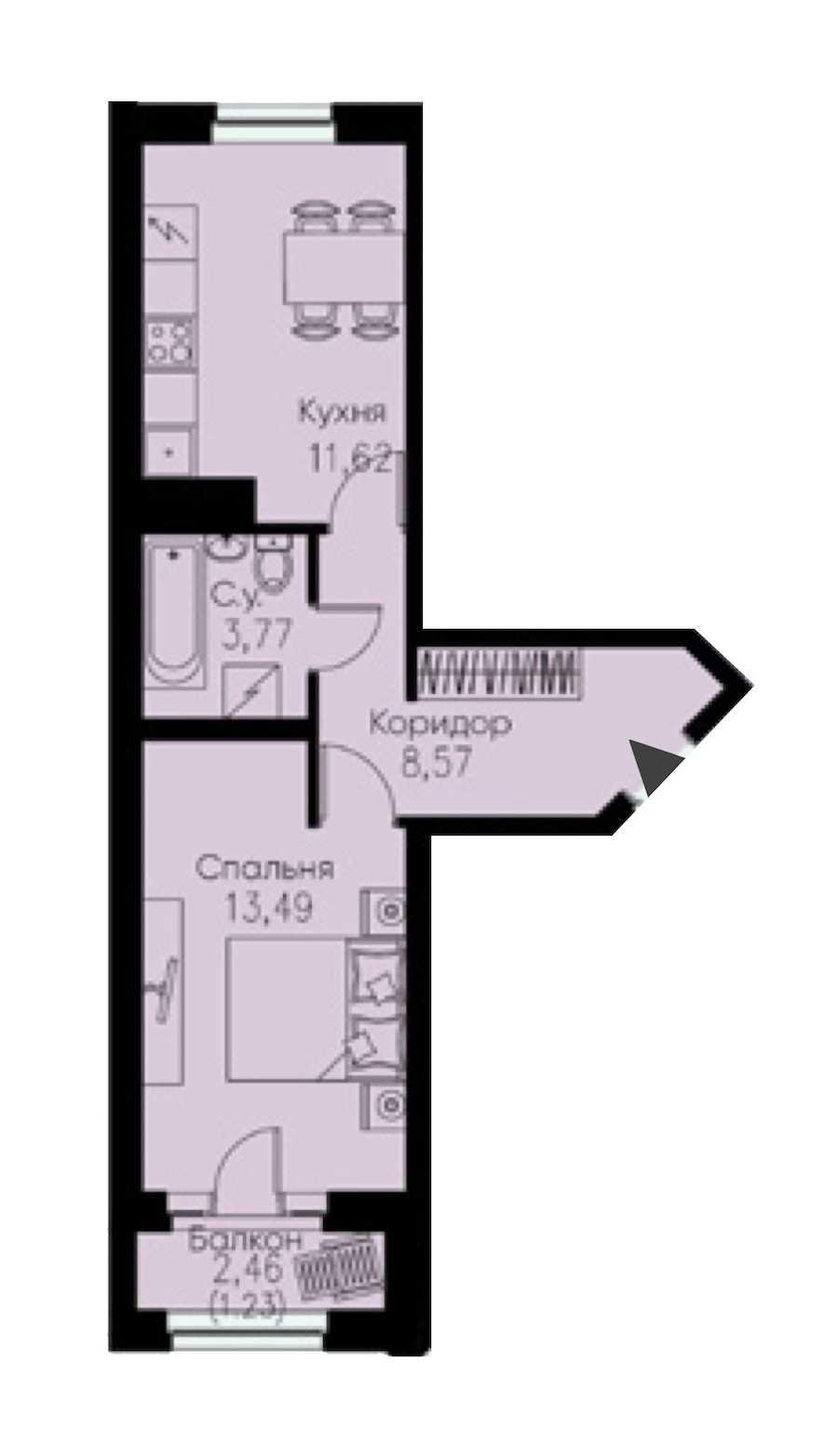 Однокомнатная квартира в : площадь 38.68 м2 , этаж: 5 – купить в Санкт-Петербурге